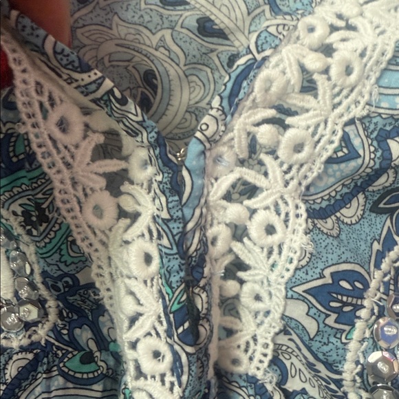 Miss June Blue Paisley Boho Peasant tunic Top Lace Trim - Picture 10 of 12